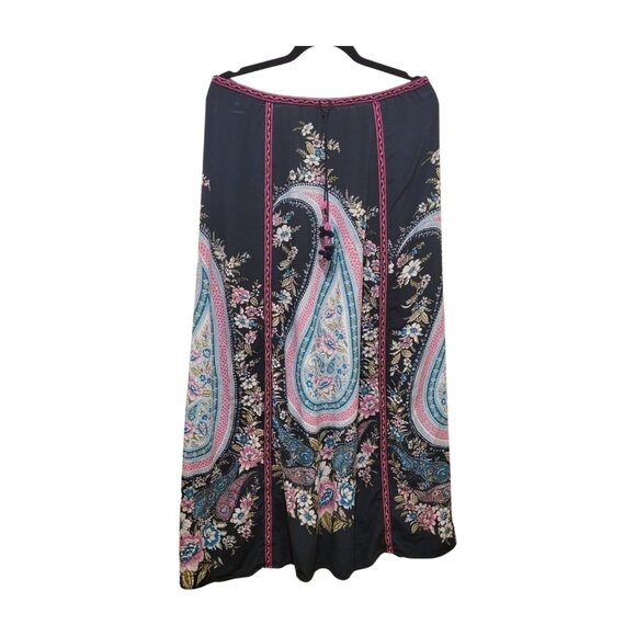 Calypso St. Barth Paisley Printed Silk Maxi Corded Skirt Nogi M Medium Navy Pink - Picture 2 of 8
